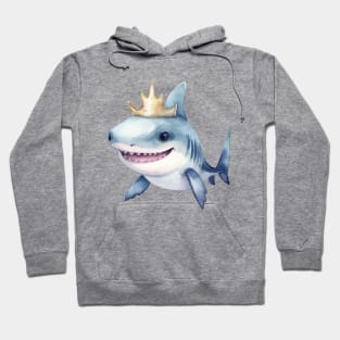 Watercolor Great White Shark Wearing a Crown Hoodie